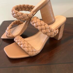 Sincerely Jules Braided Tan Block Heels